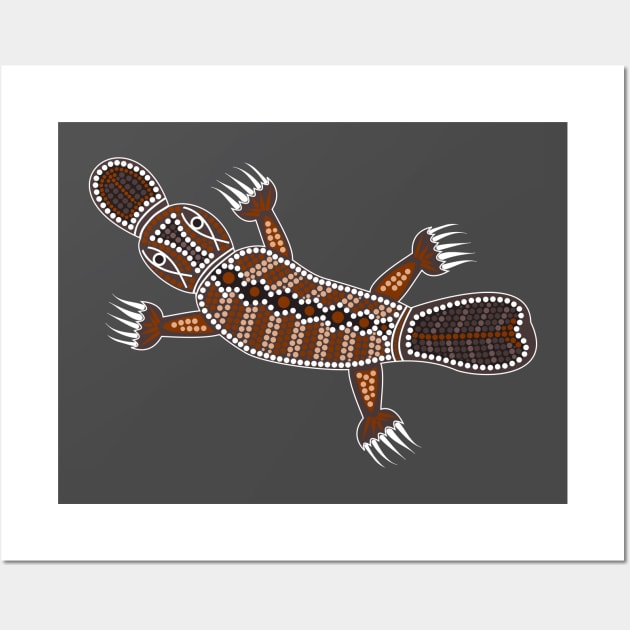 An illustration based on aboriginal style of dot painting depicting Platypus Wall Art by Dedoma